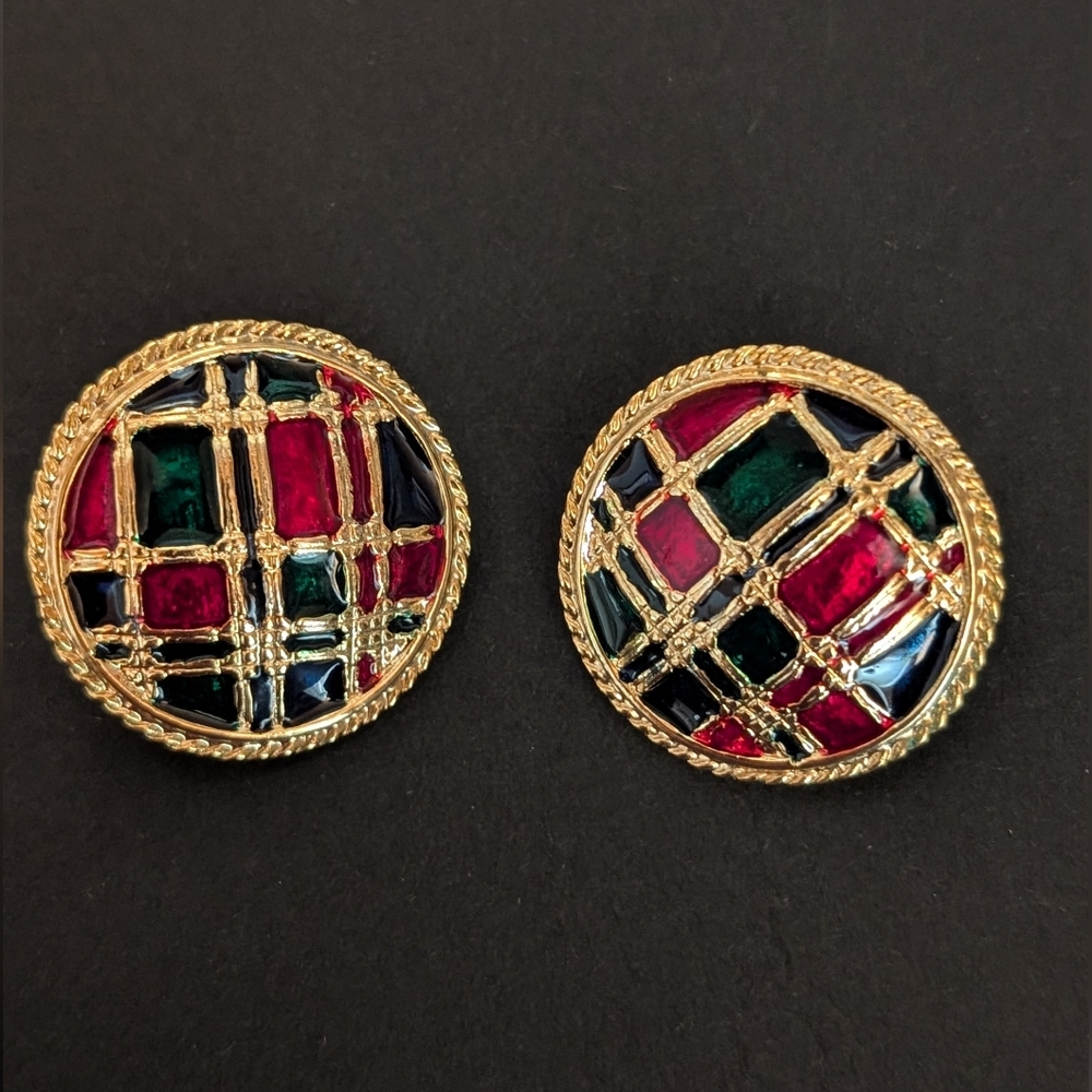 VINTAGE Elegant Gold and Multicolor Earrings‎ - Picture 2 of 5